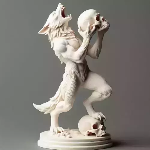 584  Ivory  Werewolf Howling with Skull  3D Model