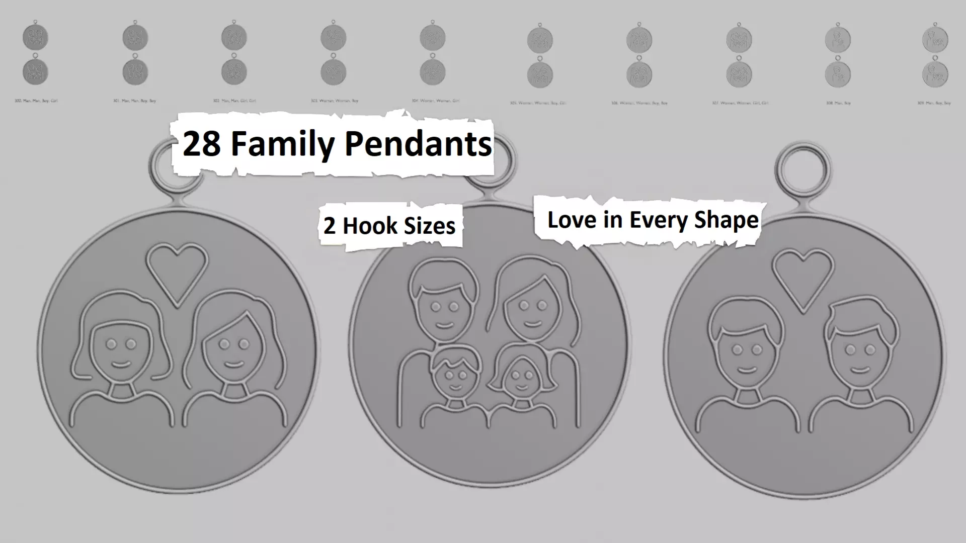 Family Pendants Love in Every Shape 3D print model