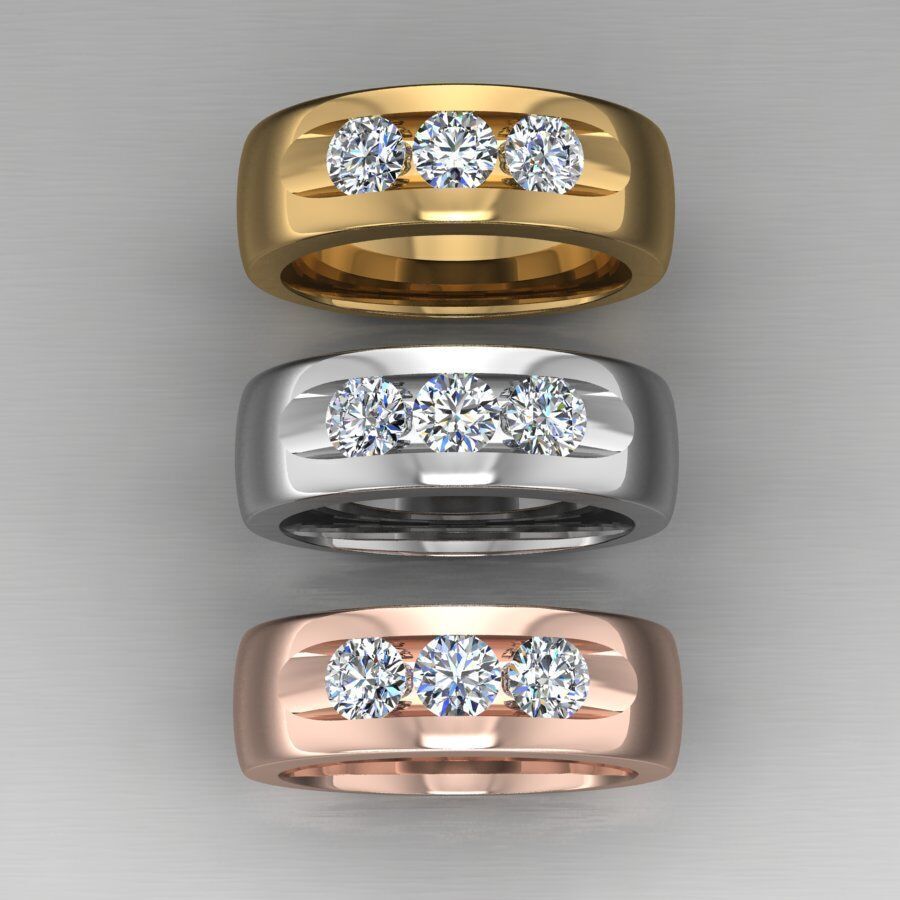 Elegant Triple Stone Ring 3D print model_4