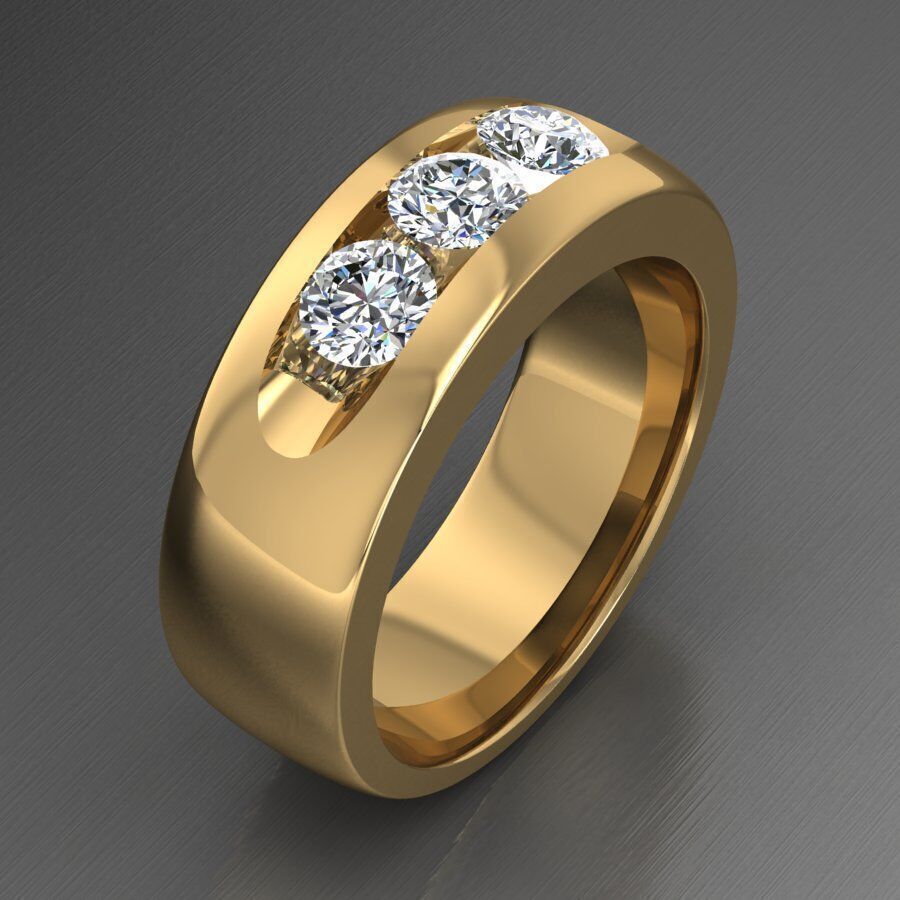 Elegant Triple Stone Ring 3D print model_2