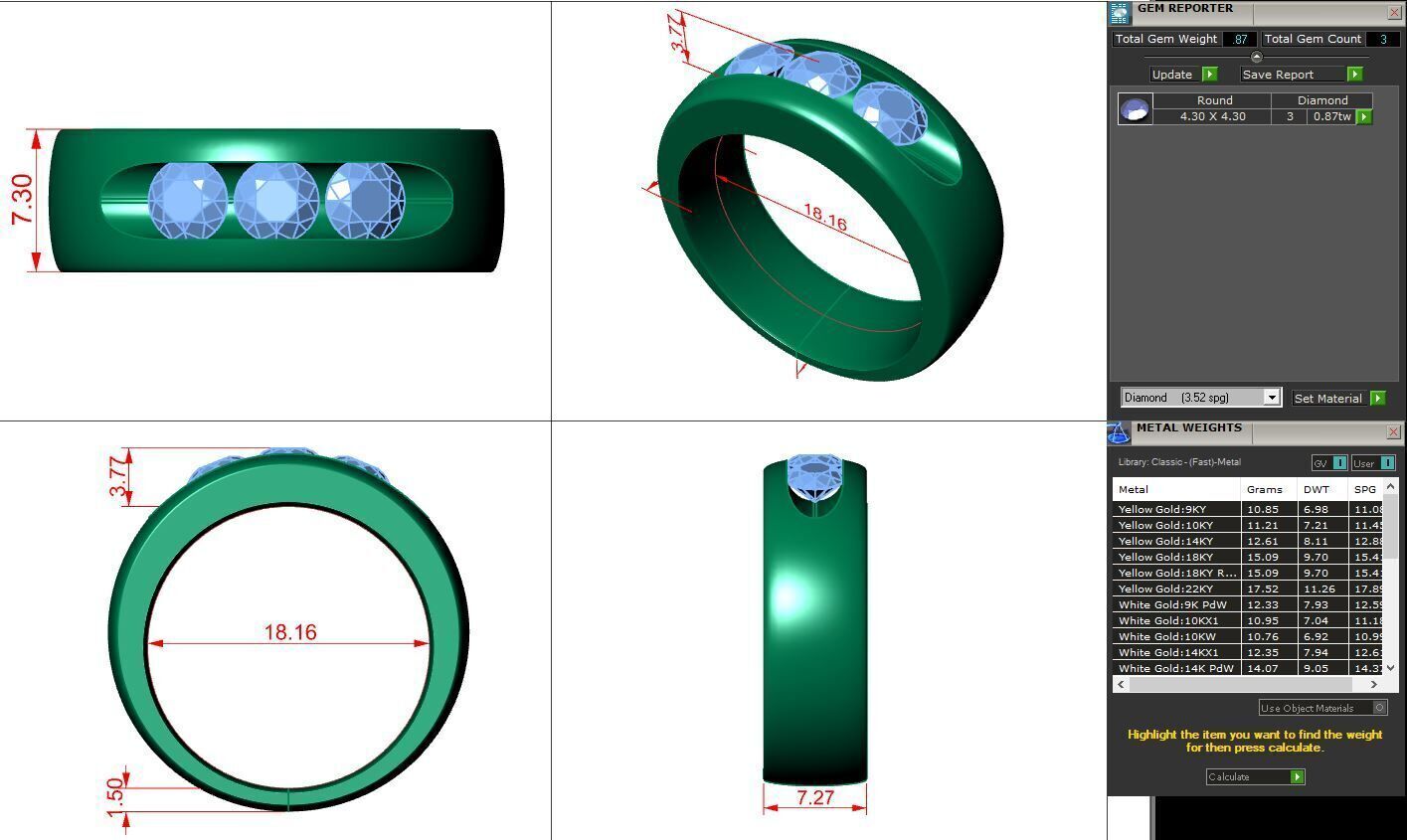Elegant Triple Stone Ring 3D print model_1