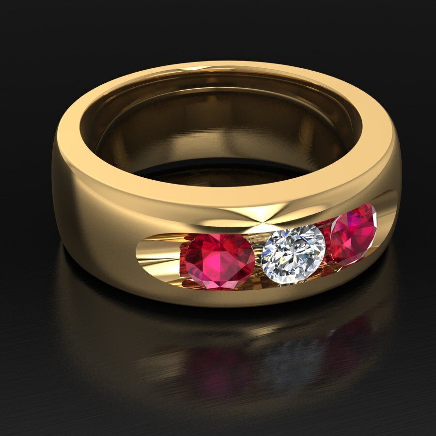 Elegant Triple Stone Ring 3D print model_7