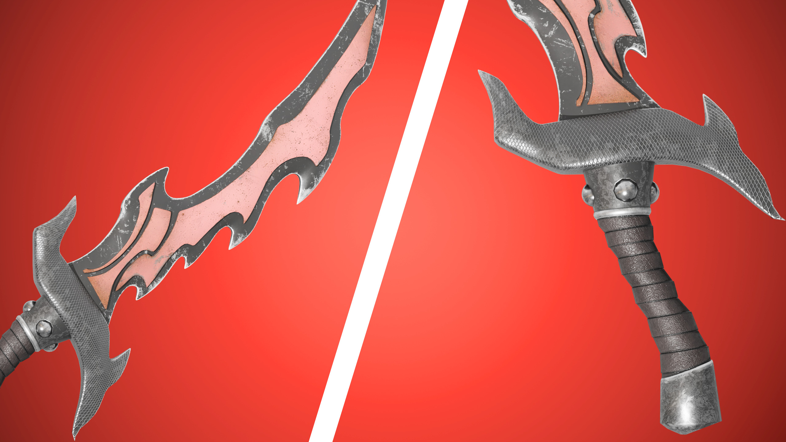 Crimson Medieval Fantasy Weapon Set Low-poly 3D model_2