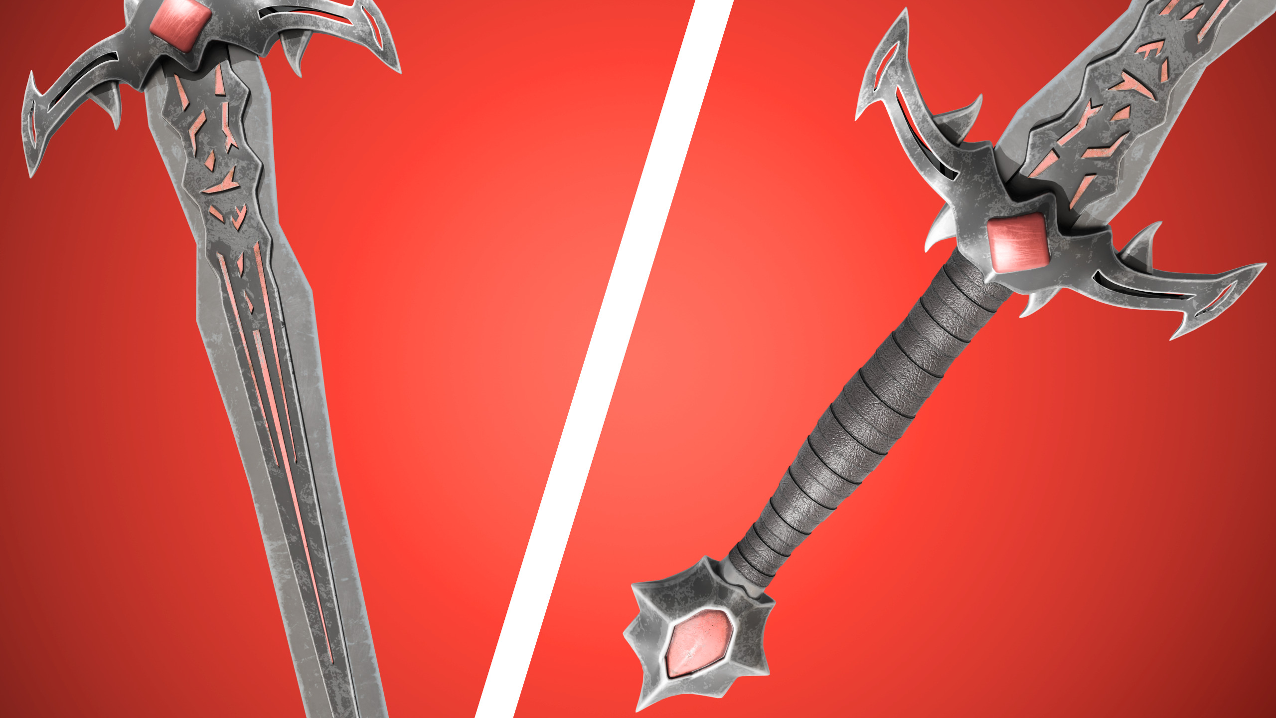 Crimson Medieval Fantasy Weapon Set Low-poly 3D model_3
