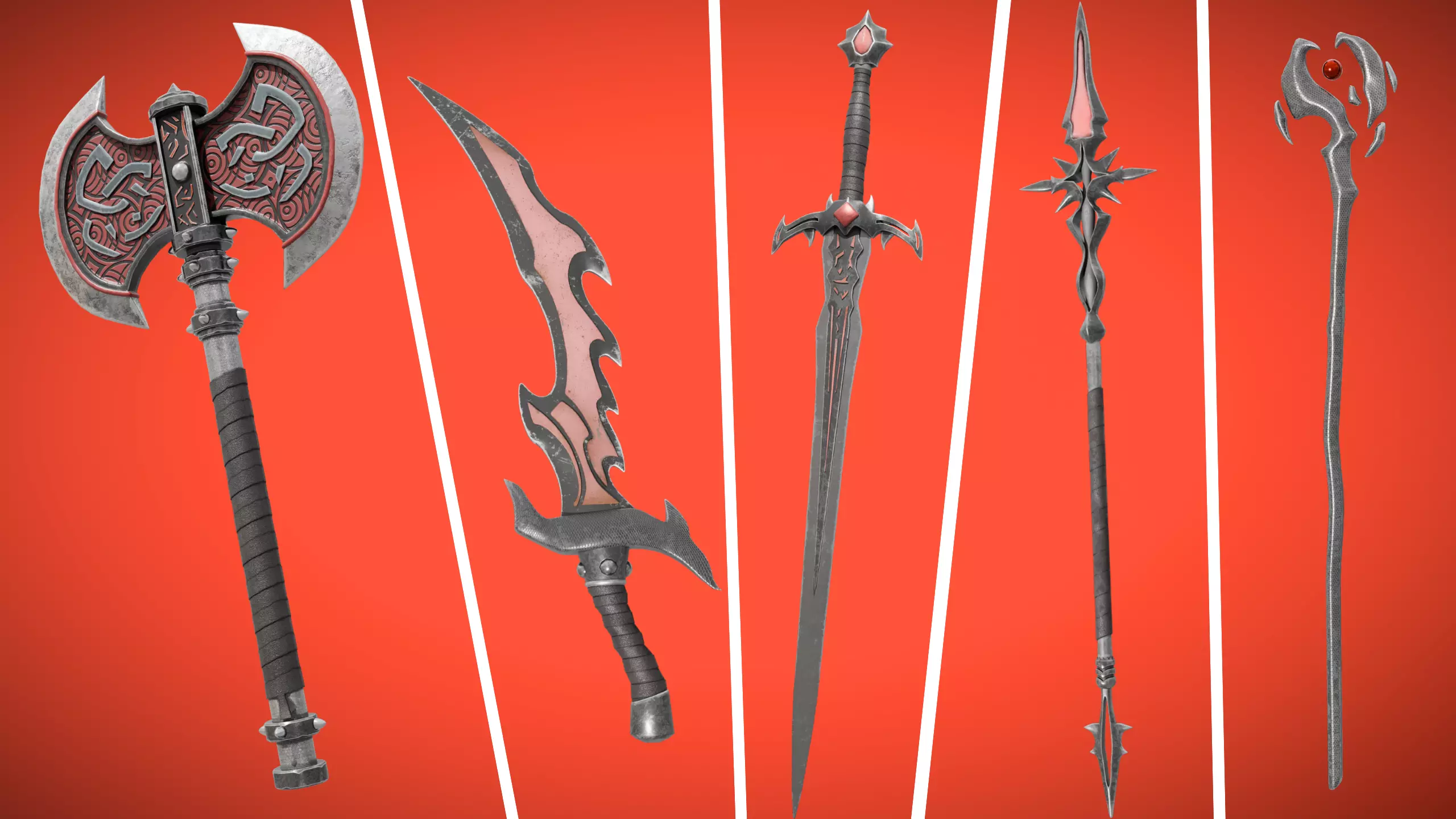 Crimson Medieval Fantasy Weapon Set Low-poly 3D model_0