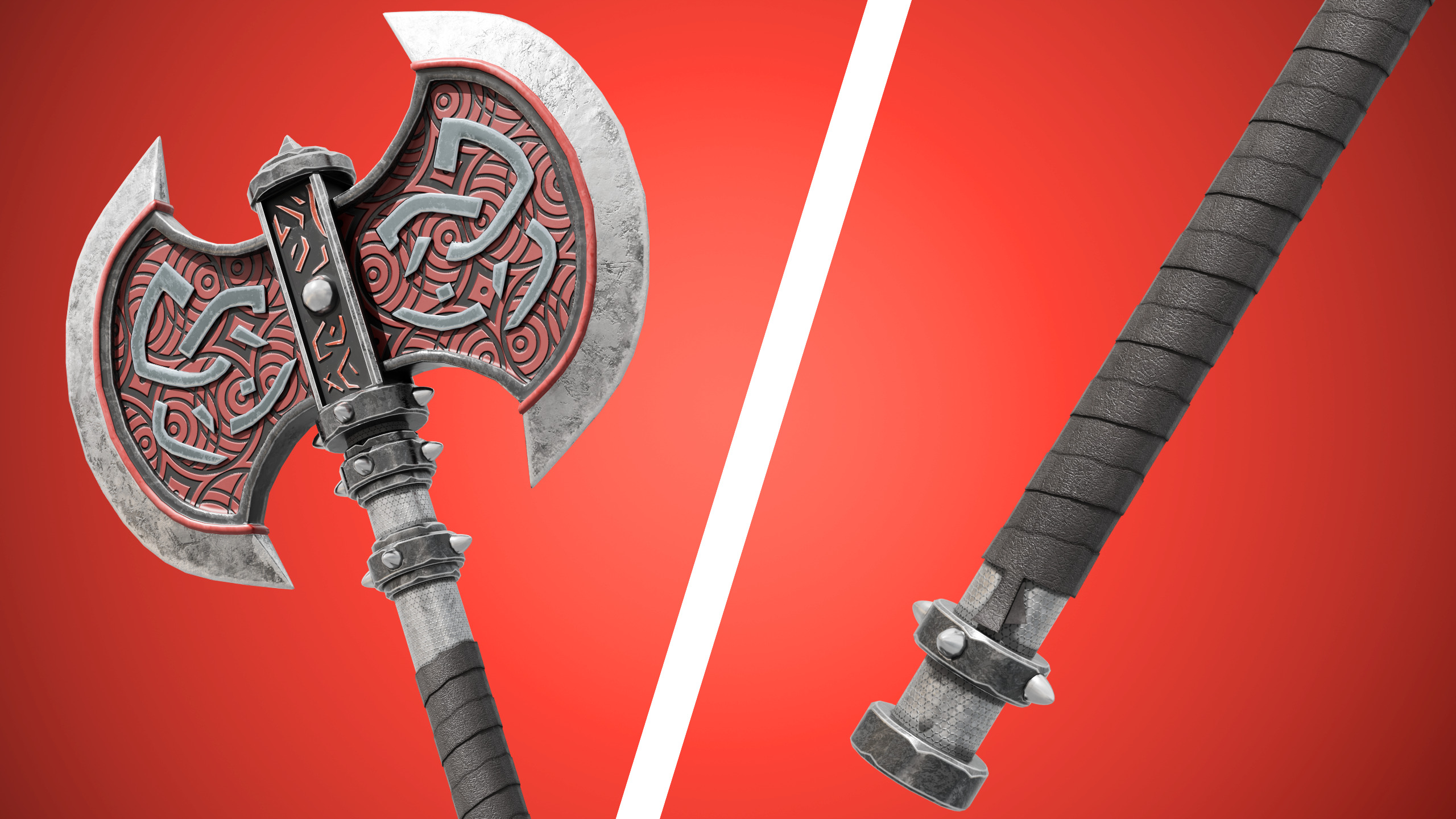 Crimson Medieval Fantasy Weapon Set Low-poly 3D model_1