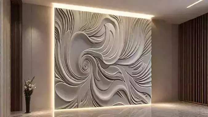 Modern Relief Wall Mural Decor CNC 3D Print 01