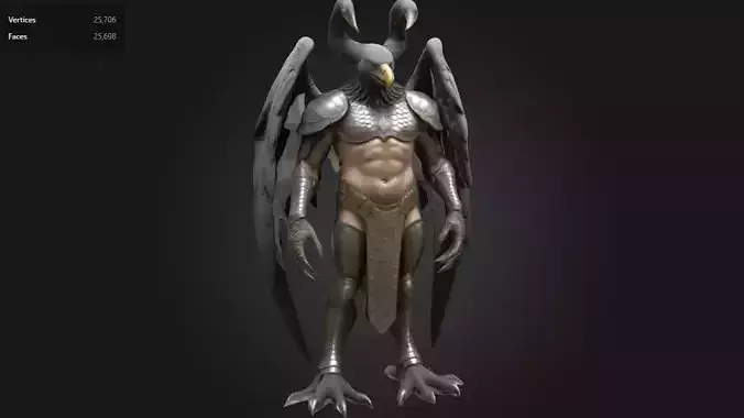 Falcon Warrior Armored Birdman Fantasy Character Low-poly 3D model