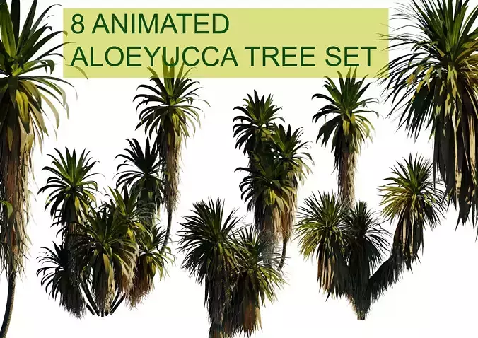 8 animated aloe yucca tree set