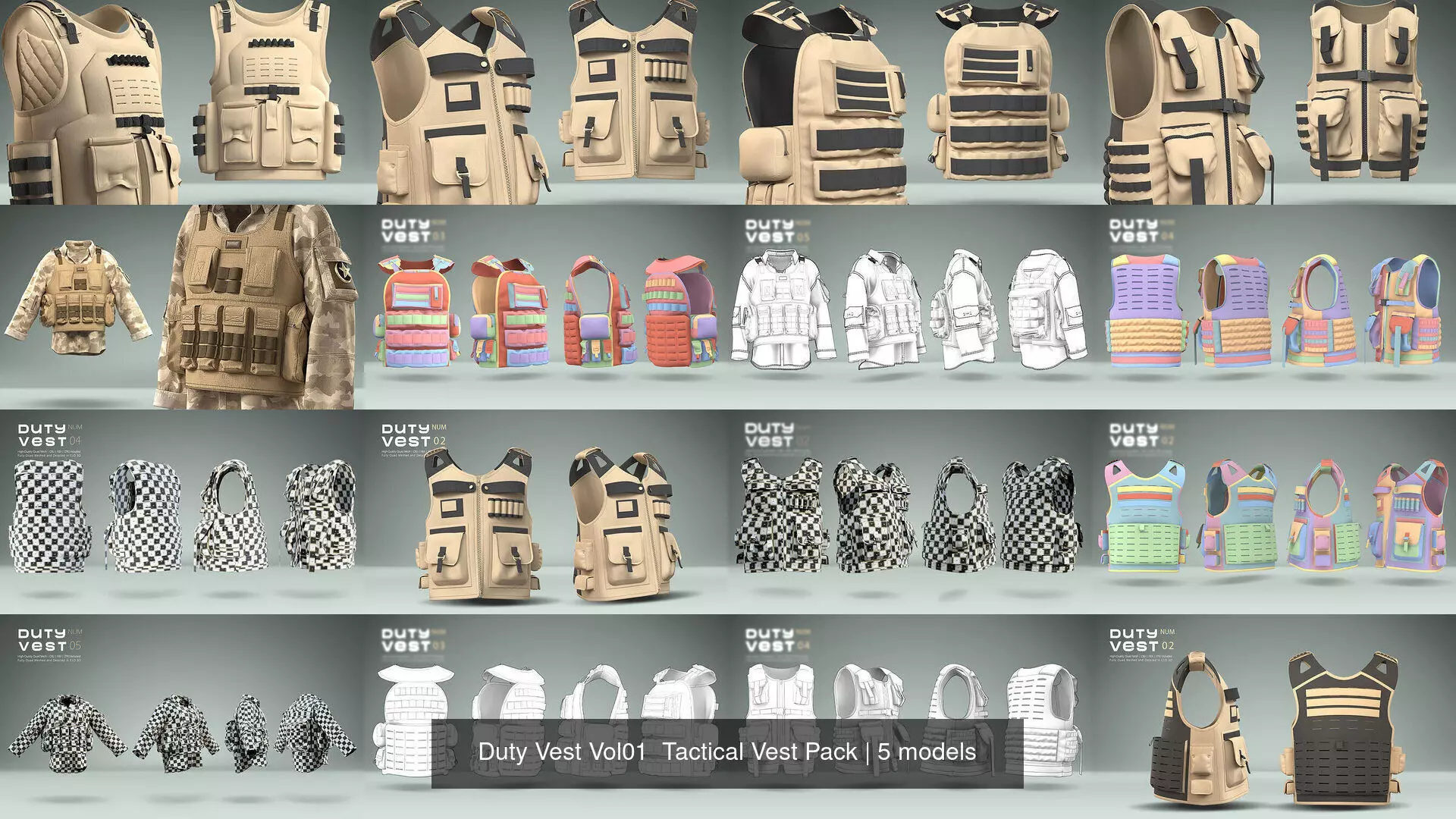 Duty Vest Vol01  Tactical Vest Pack 3D Model Collection_6