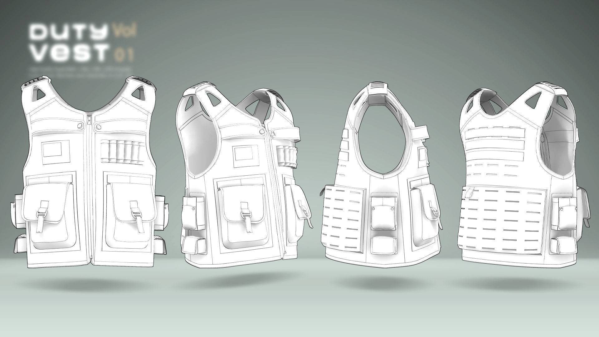 Duty Vest Vol01  Tactical Vest Pack 3D Model Collection_18