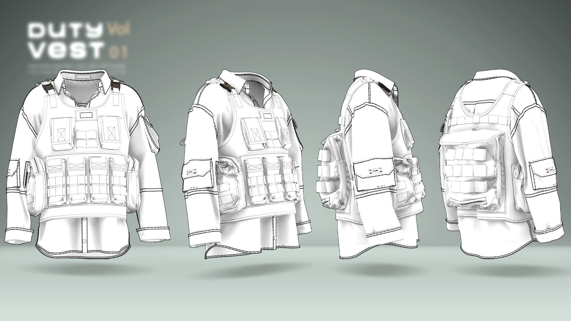 Duty Vest Vol01  Tactical Vest Pack 3D Model Collection_35