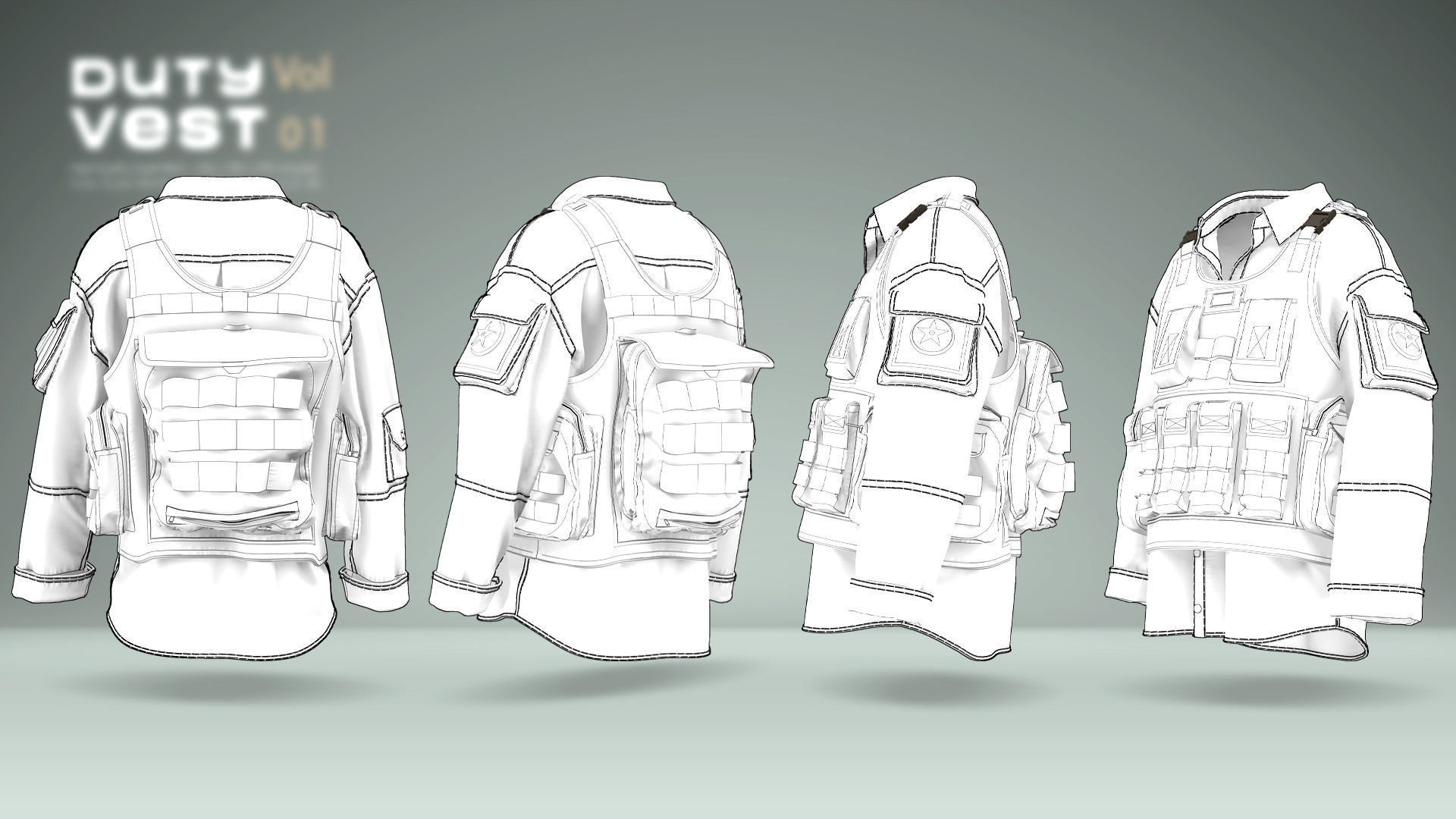 Duty Vest Vol01  Tactical Vest Pack 3D Model Collection_36