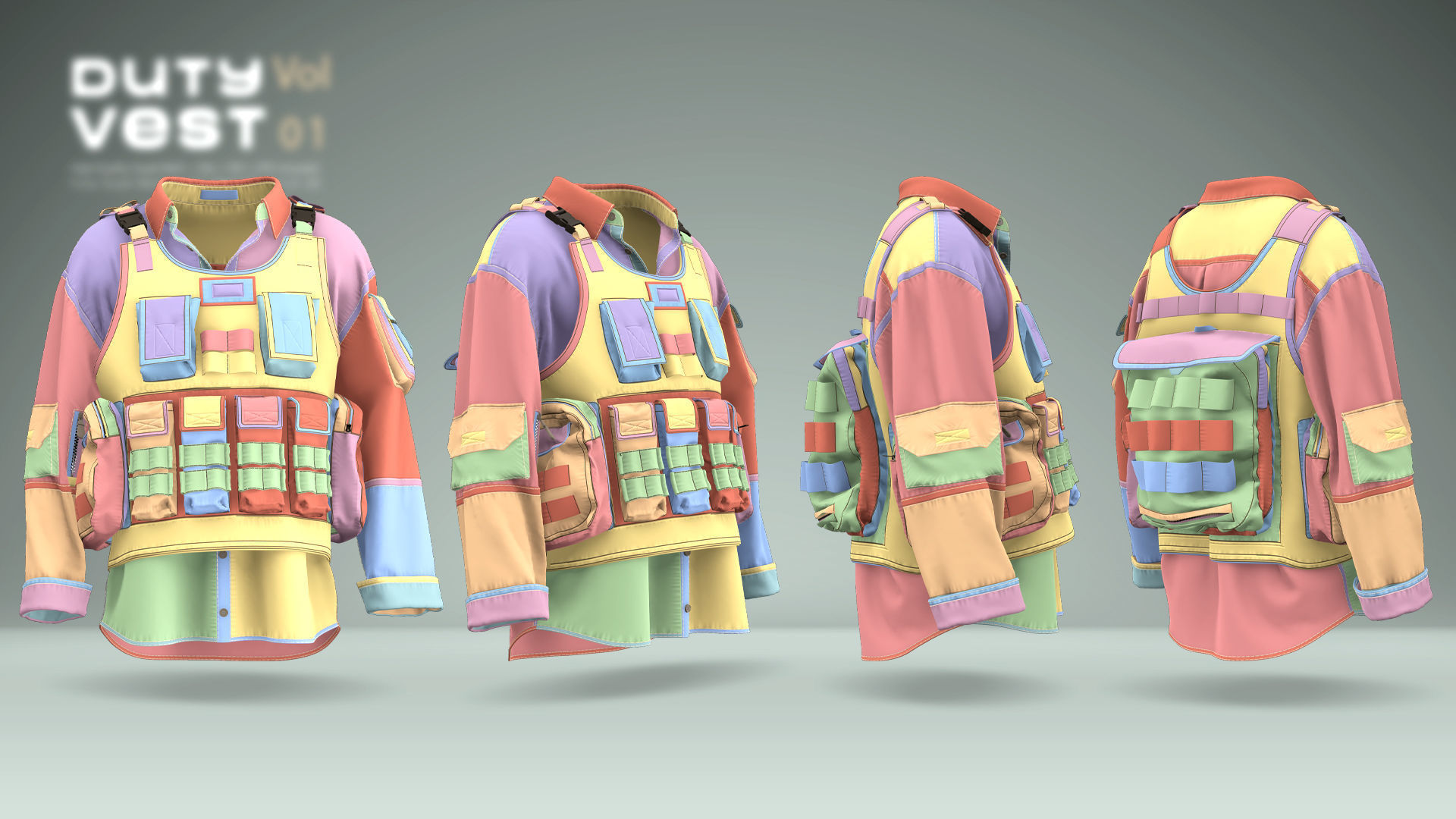 Duty Vest Vol01  Tactical Vest Pack 3D Model Collection_37