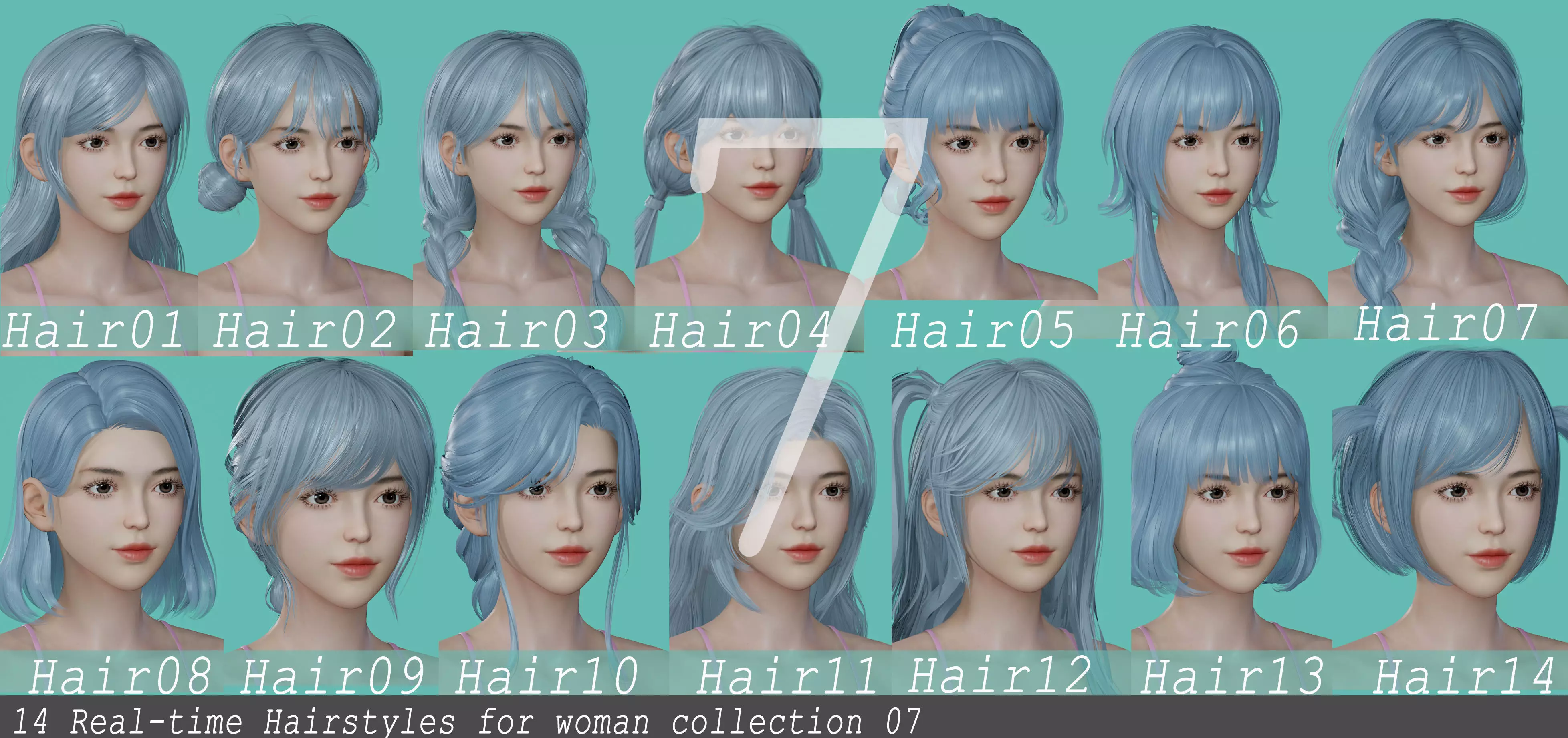 14 Real-time Women Hairstyles collection 07 Low-poly 3D model_0