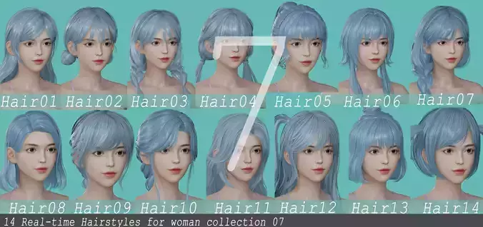 14 Real-time Women Hairstyles collection 07 Low-poly 3D model