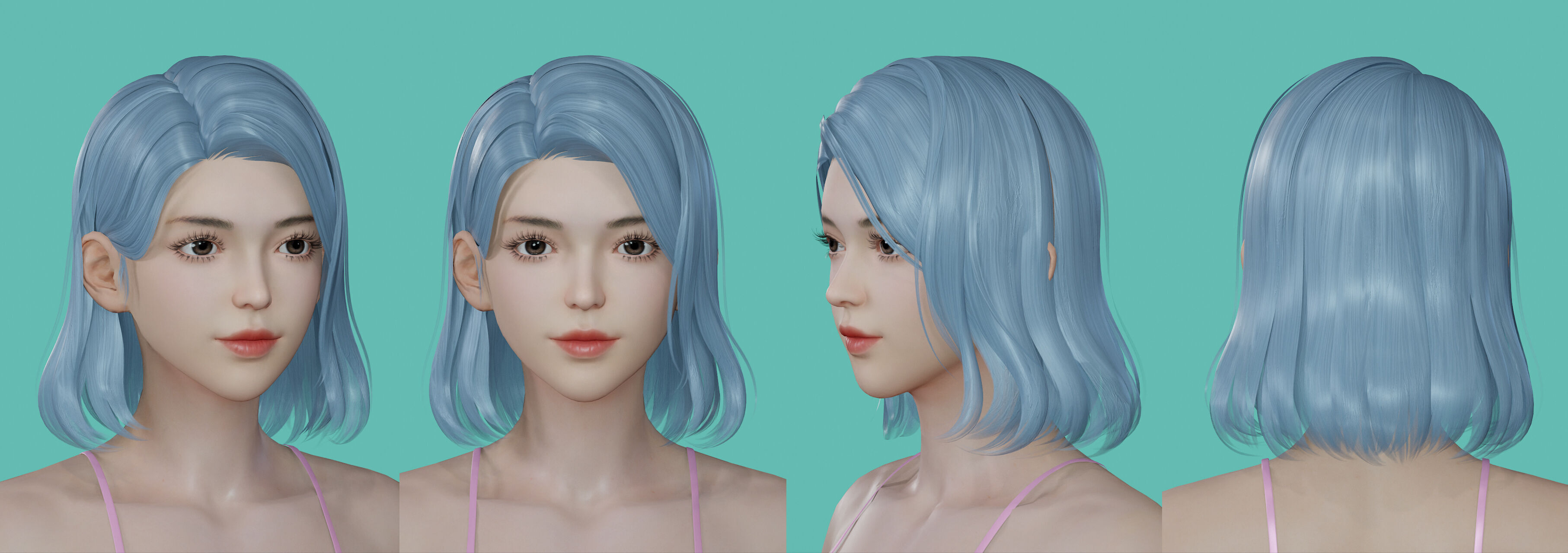 14 Real-time Women Hairstyles collection 07 Low-poly 3D model_14