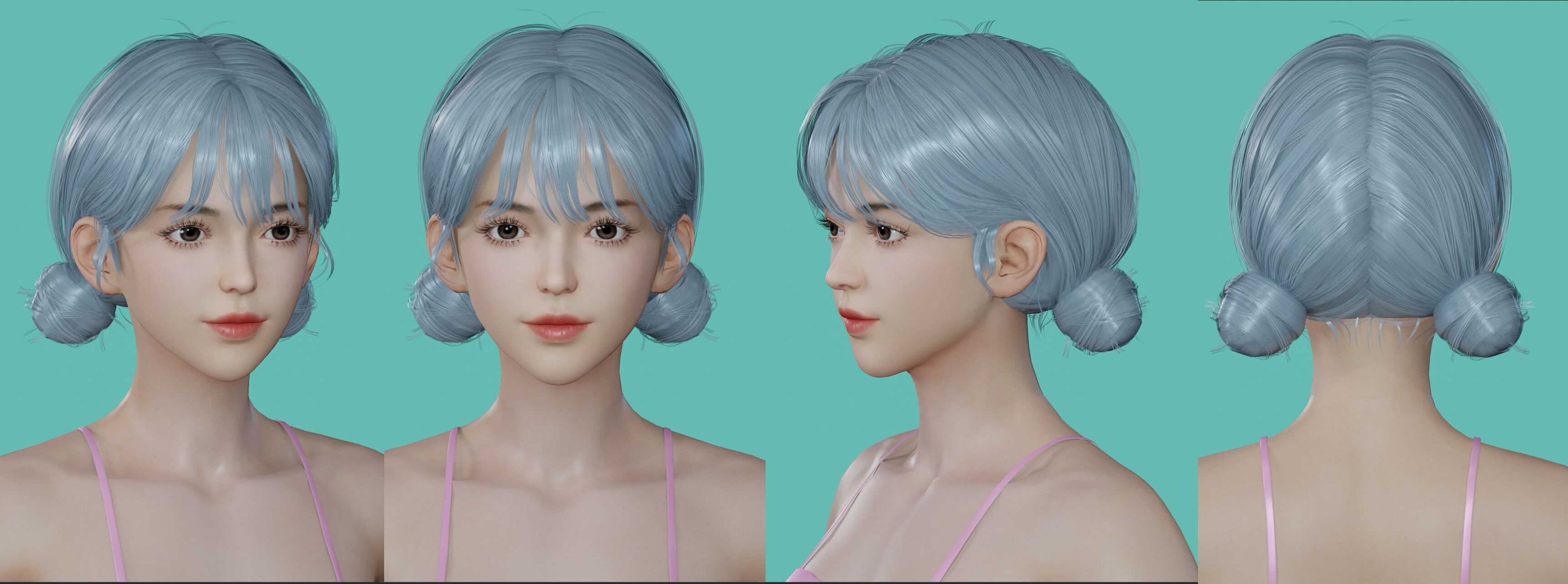 14 Real-time Women Hairstyles collection 07 Low-poly 3D model_8