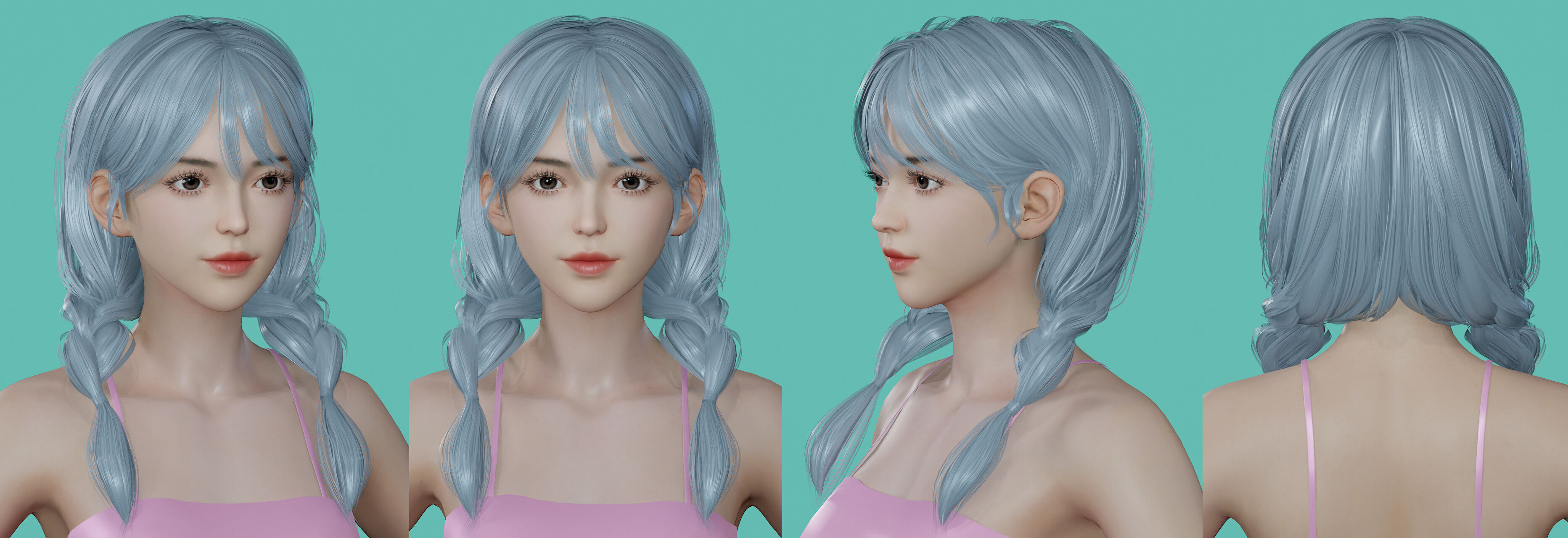 14 Real-time Women Hairstyles collection 07 Low-poly 3D model_9