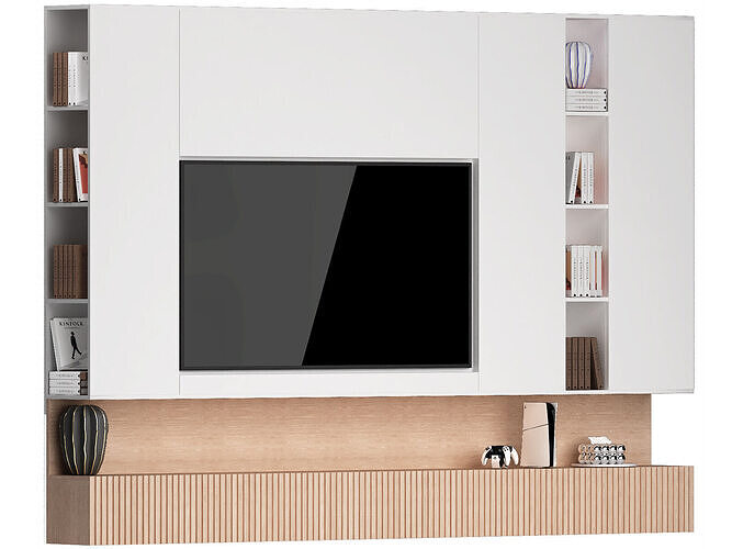 white tv wall with modern and minimalist style 3D model