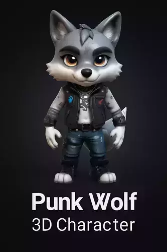 Stylized Rebel Wolf  Anthropomorphic Game Character Low-poly 3D model