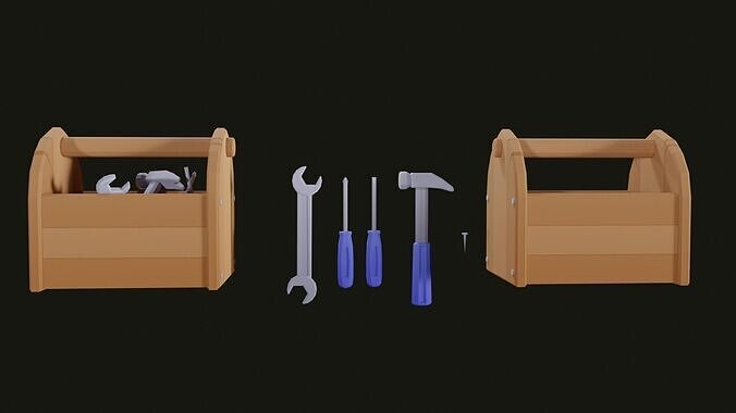 Low Poly Tool Box with Tools  Low-poly 3D model
