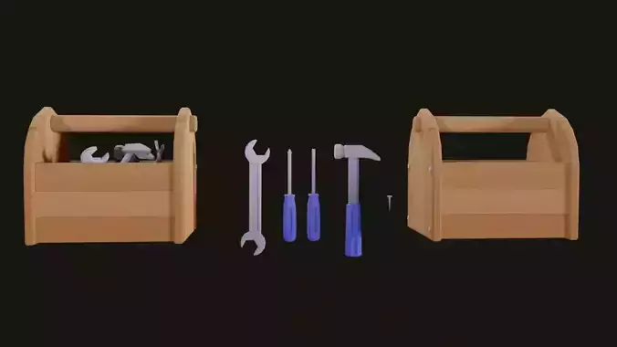 Low Poly Tool Box with Tools 