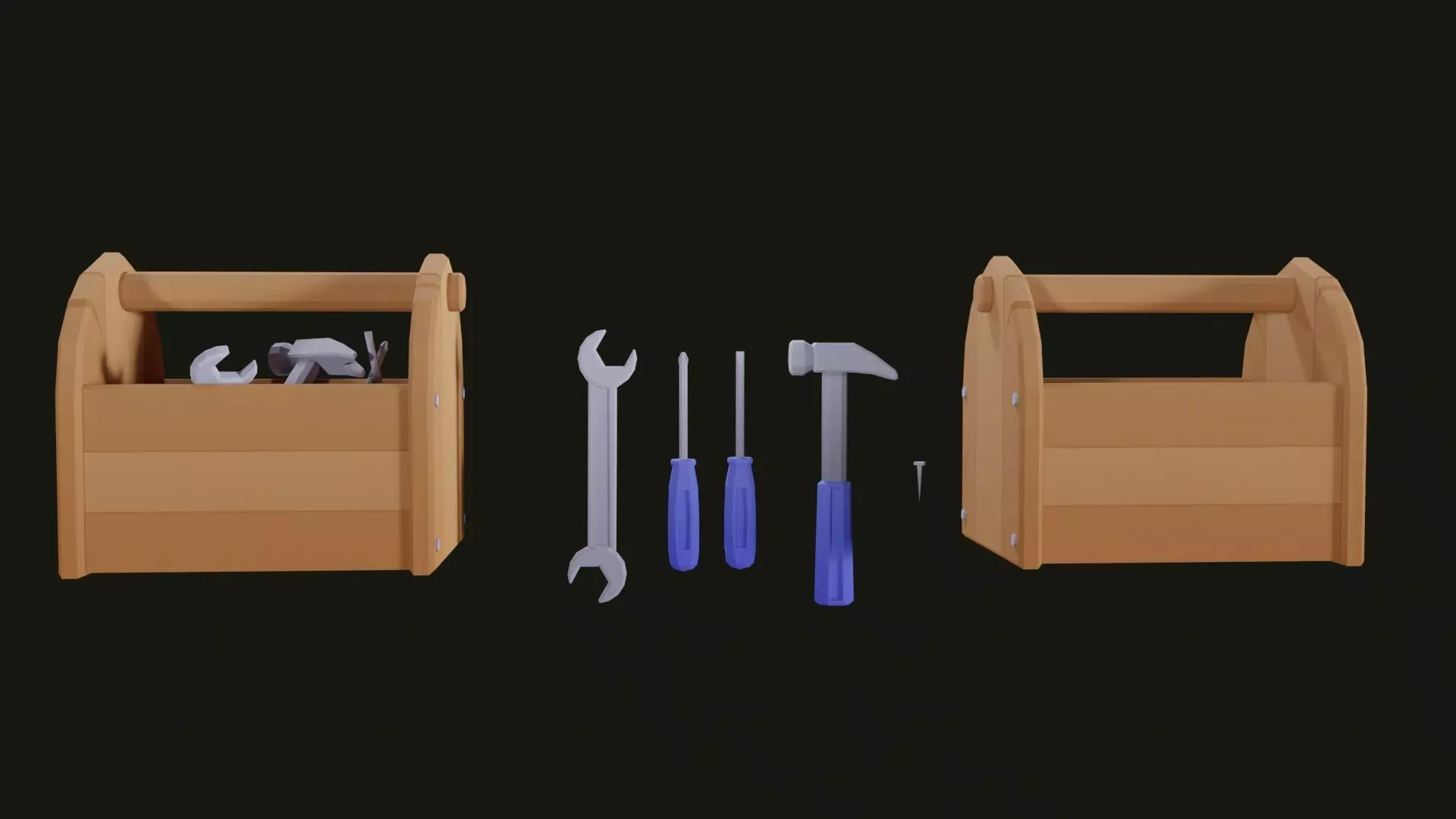 Low Poly Tool Box with Tools  Low-poly 3D model_0