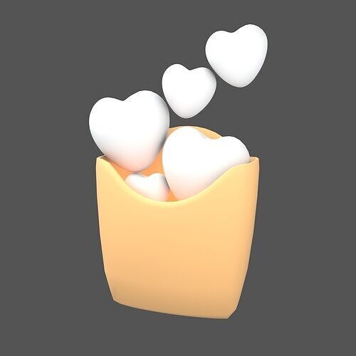 Heart French Fries Packaging Icon v1 004 Low-poly 3D model