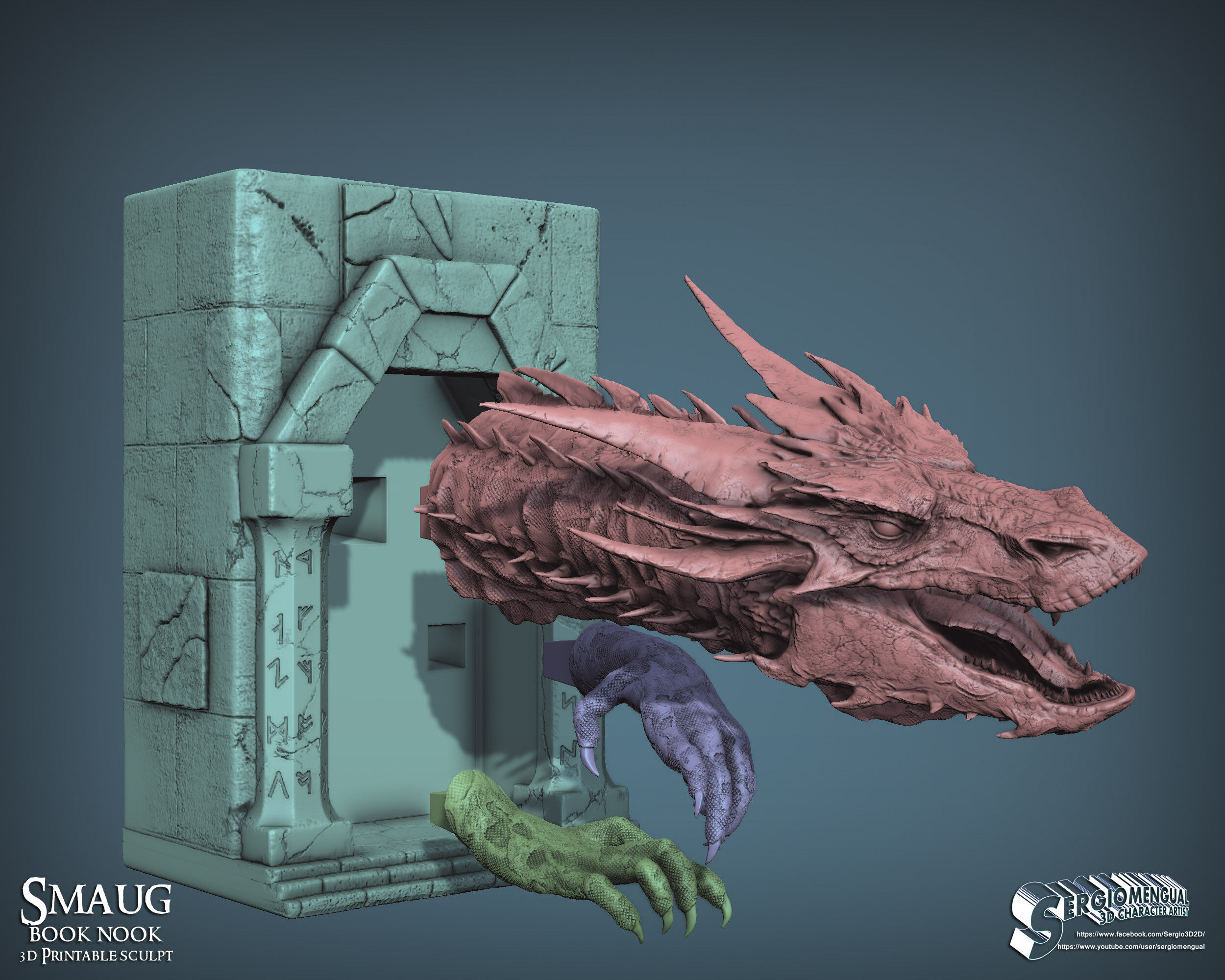 Smaug Dragon Emerging Book Nook 3D Printable Diorama 3D print model_5