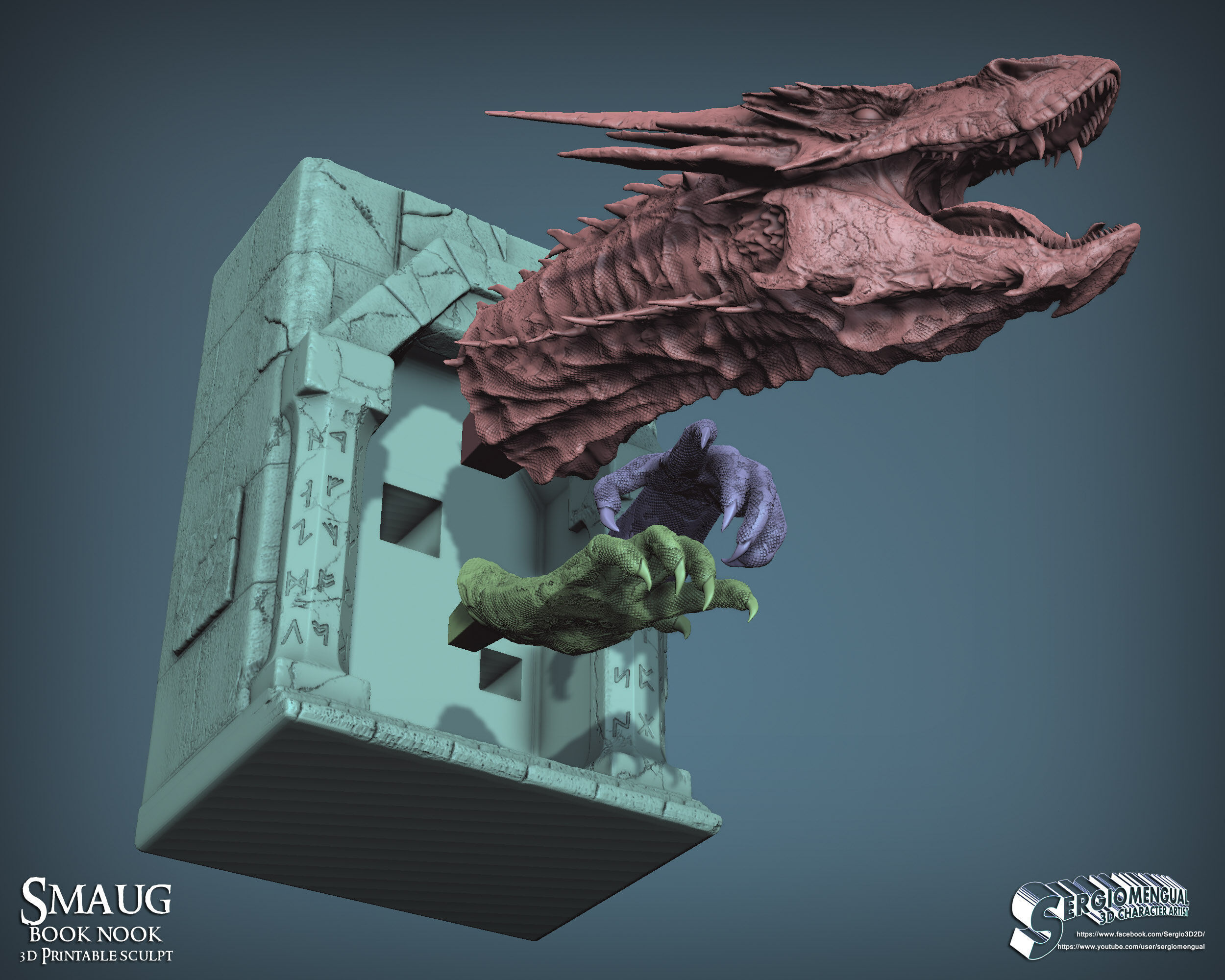 Smaug Dragon Emerging Book Nook 3D Printable Diorama 3D print model_9