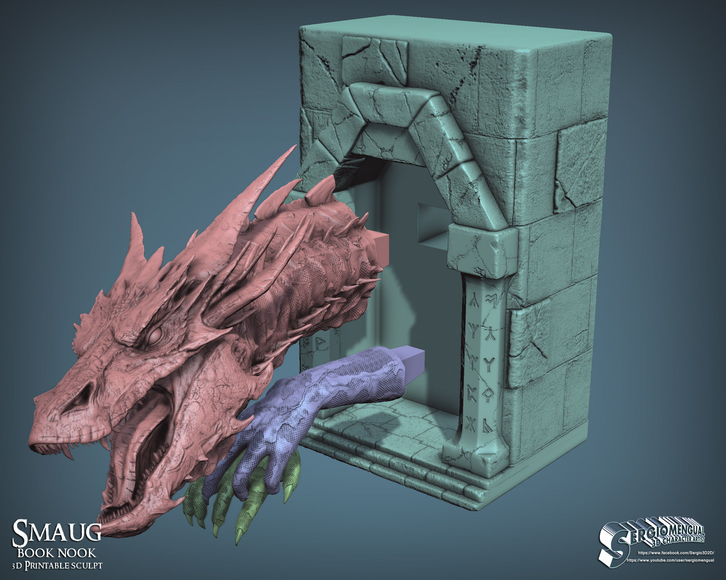 Smaug Dragon Emerging Book Nook 3D Printable Diorama 3D print model_13