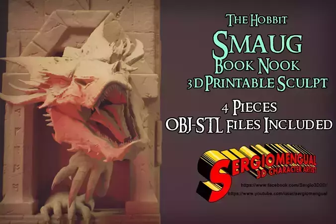 Smaug Dragon Emerging Book Nook 3D Printable Diorama