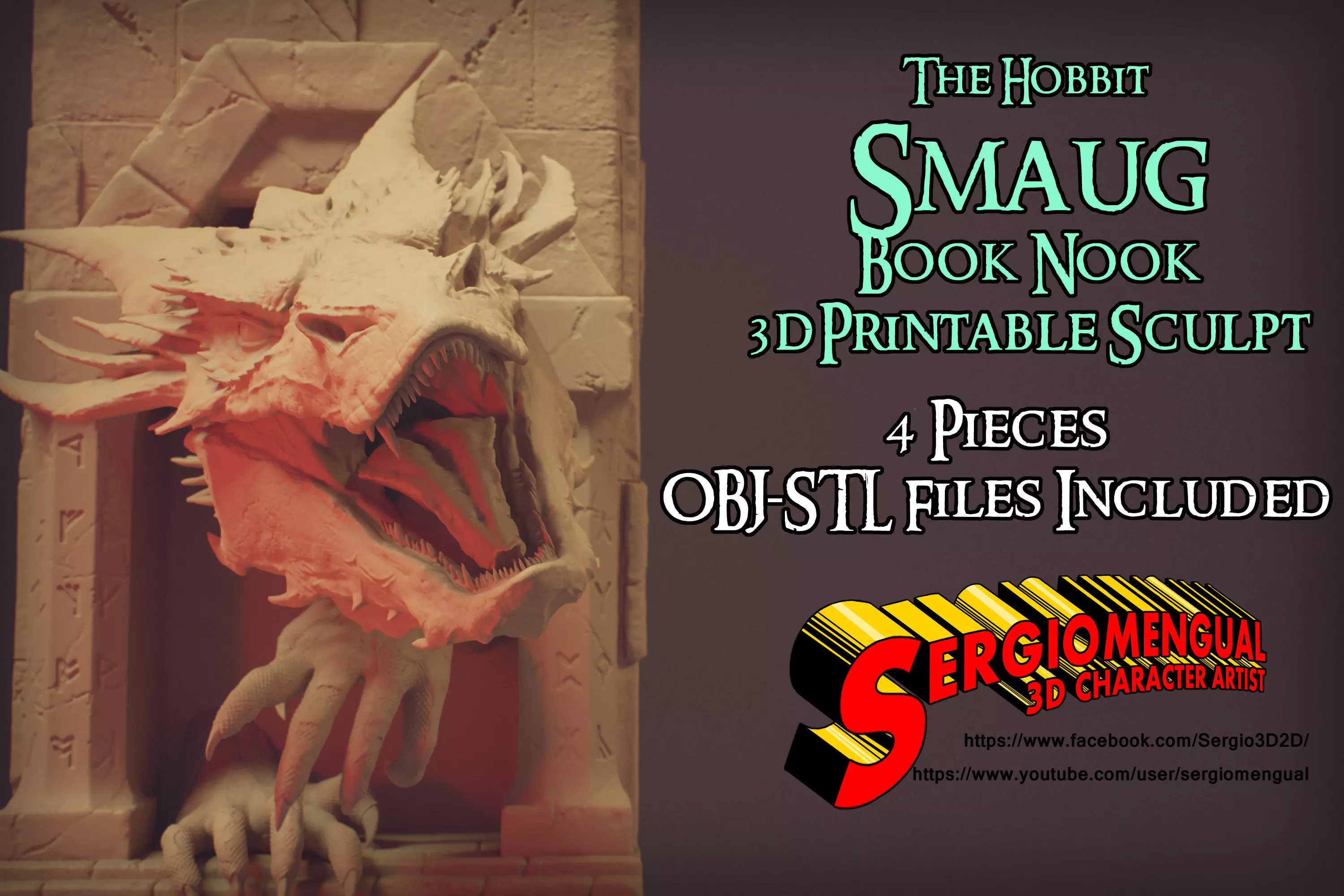 Smaug Dragon Emerging Book Nook 3D Printable Diorama 3D print model_0