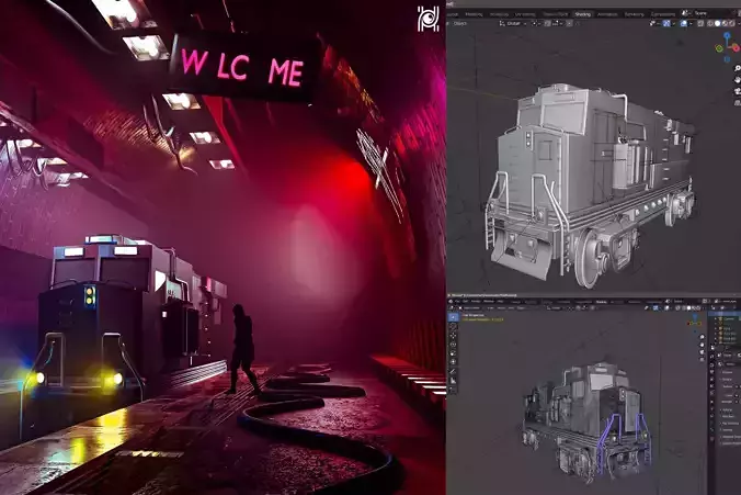 Realistic Locomotive  Underground Train Station