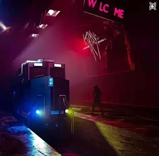 Realistic Locomotive  Underground Train Station