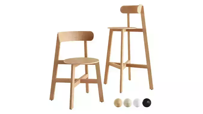 Roda Chair and Bar Stool by Branca Lisboa 3D model