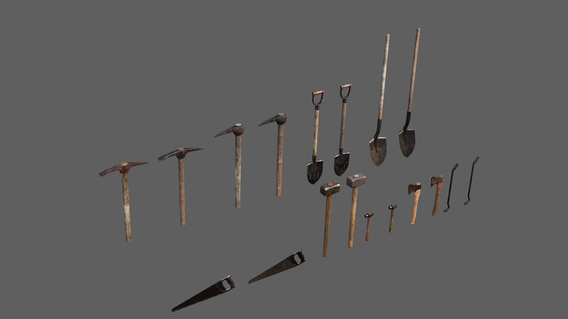 Old Tools Pack set Game-Ready PBR Models Low-poly 3D model_3