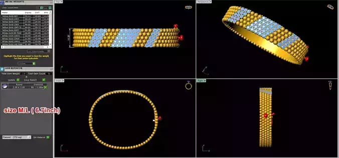 diamonds bracelet 5 rows medium model 3D print model