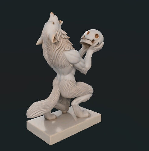 586  Ivory  Werewolf Howling with Skull  3D Model 3D print model