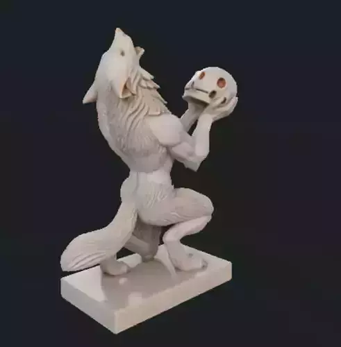 586  Ivory  Werewolf Howling with Skull  3D Model