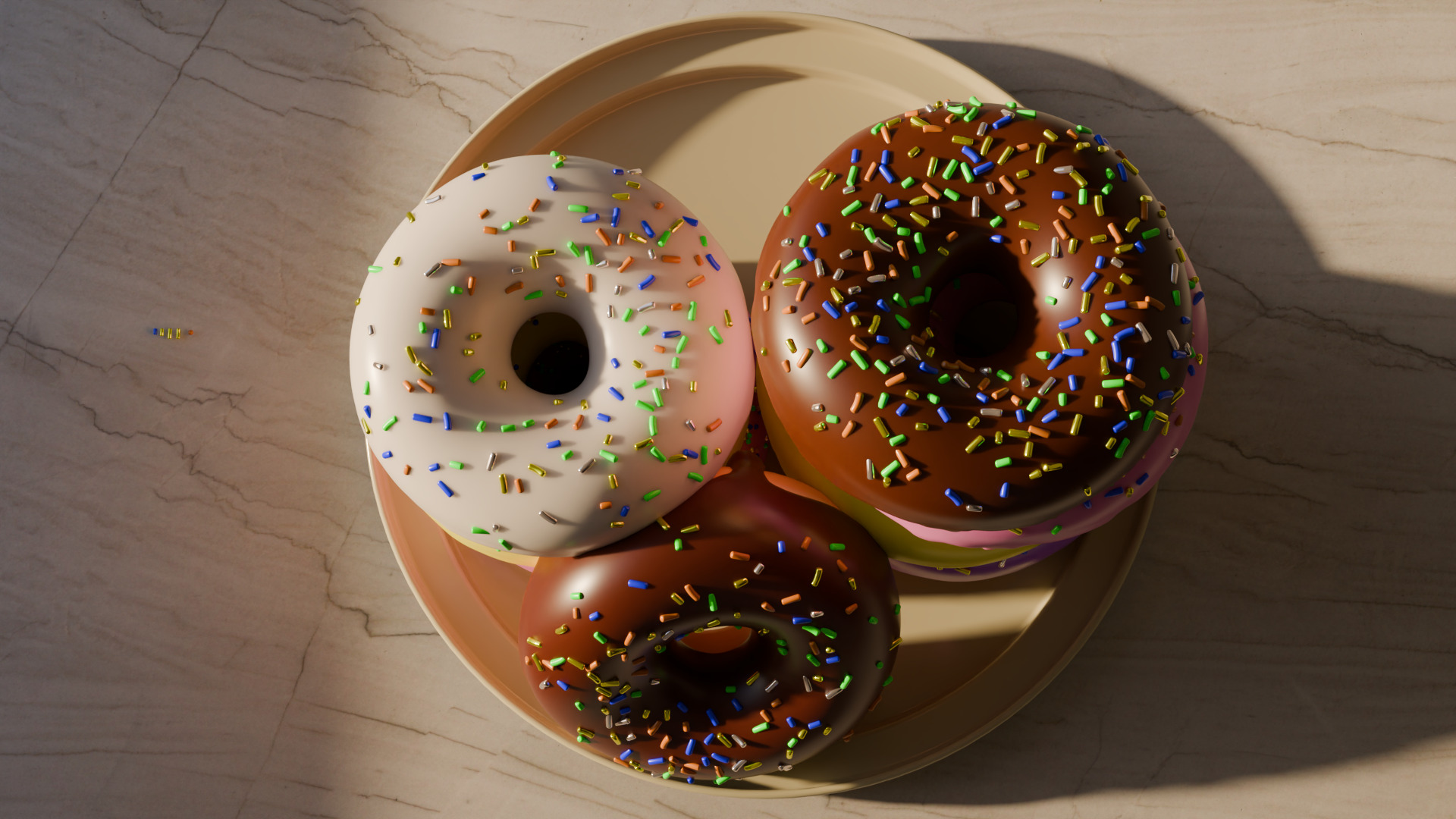 Colorful Donut Stack 3D Model And Free Plate High Poly  Blender  3D model_2