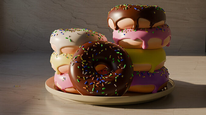 Colorful Donut Stack 3D Model And Free Plate High Poly  Blender  3D model