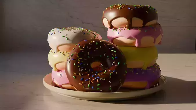 Colorful Donut Stack 3D Model And Free Plate High Poly  Blender 