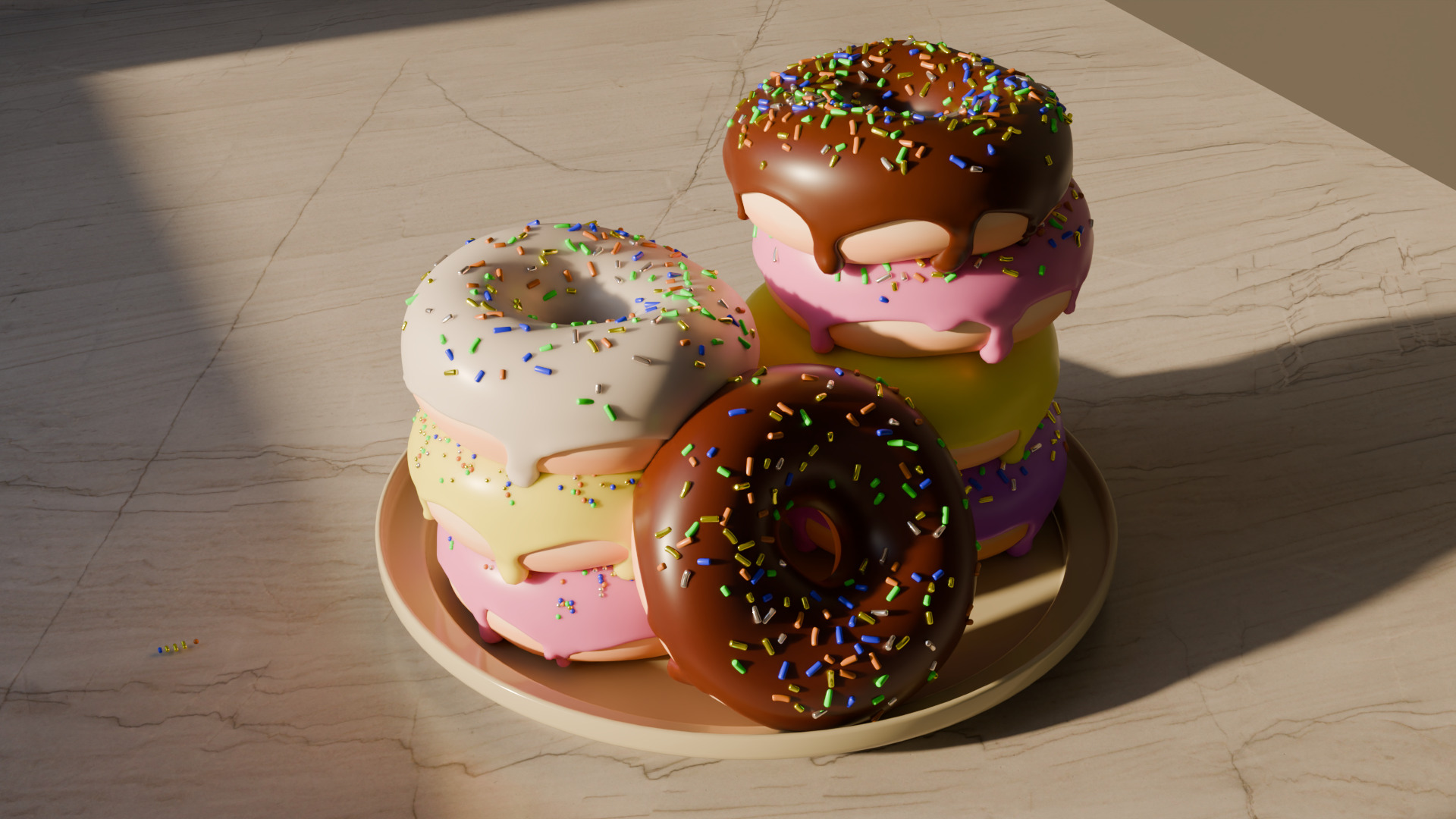 Colorful Donut Stack 3D Model And Free Plate High Poly  Blender  3D model_1