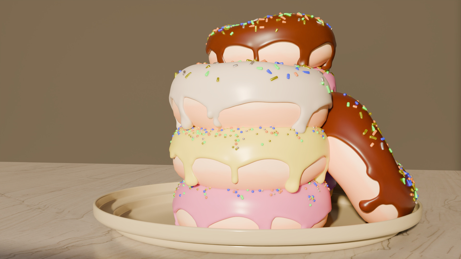 Colorful Donut Stack 3D Model And Free Plate High Poly  Blender  3D model_4