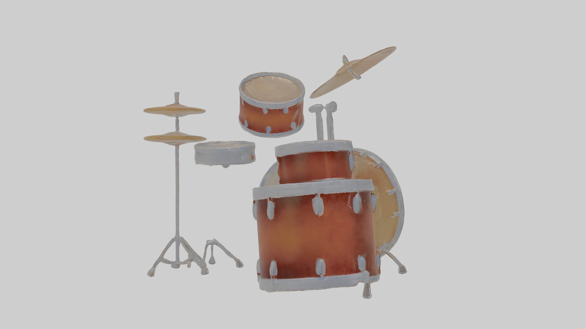 Cartoon Drum Set Low-poly 3D model_4