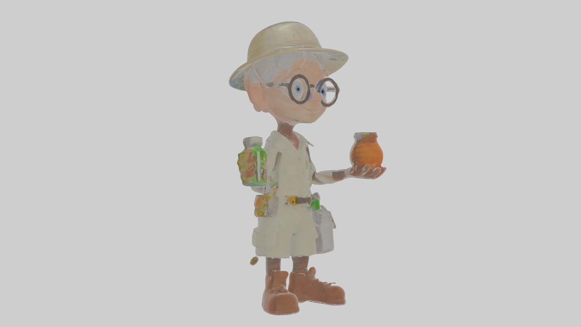 Cartoon Edgar the Entomologist with strange specimens Model Low-poly 3D model_17