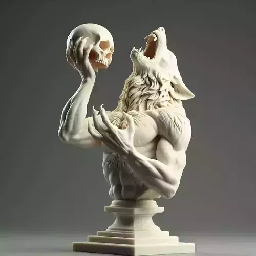 587  Ivory  Werewolf Howling with Skull  3D Model
