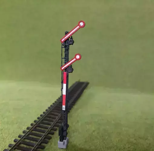 H0 Double-arm railway semaphore restricted speed static - resin